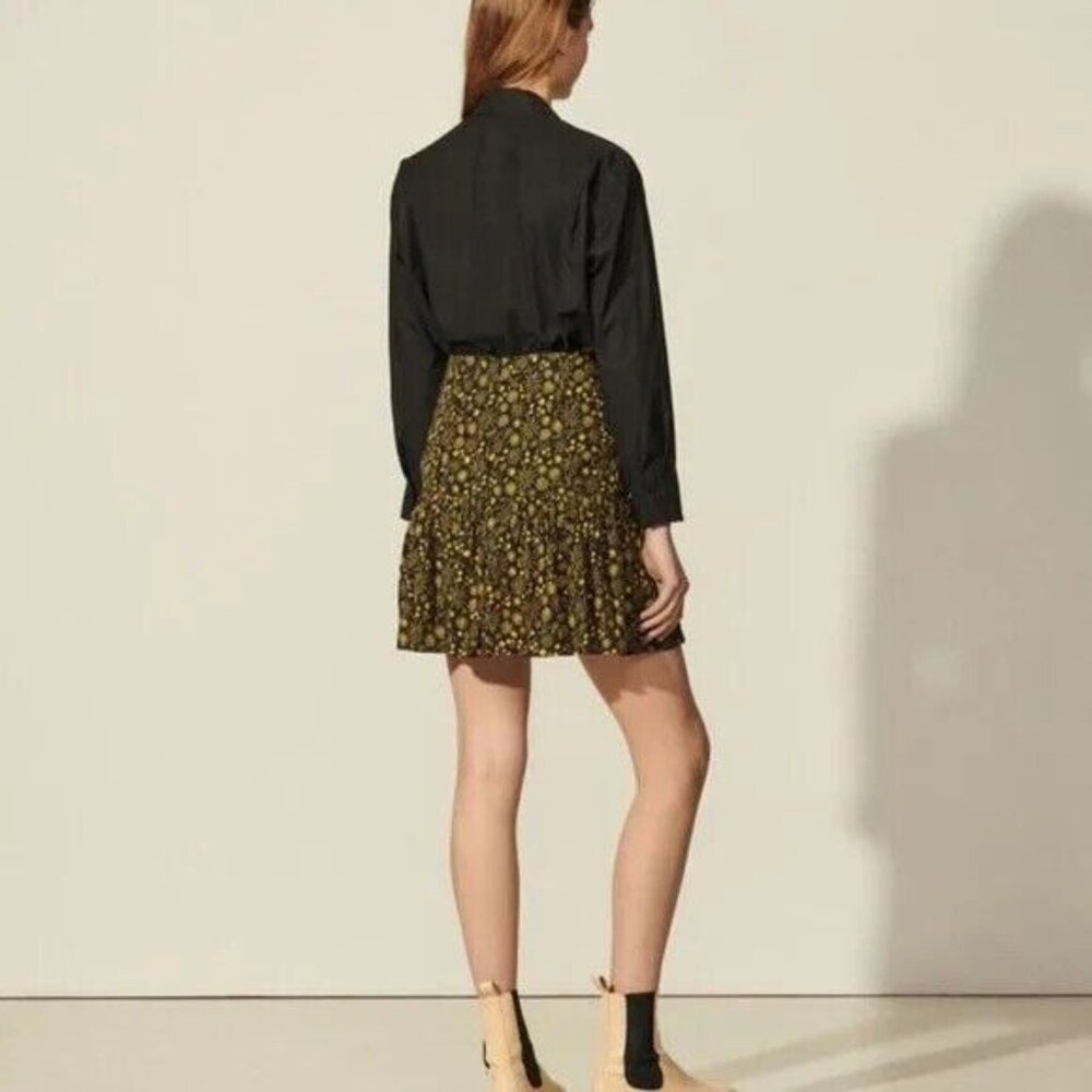 SANDRO WOMENS NOIR GRIS CERISE FLORAL-PRINT WOVEN MINI SKIRT‎ SMALL BLACK - Picture 4 of 11